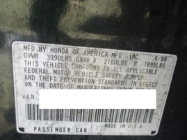 1998 HONDA ACCORD LX GREEN 2.3L VTEC AT A16487